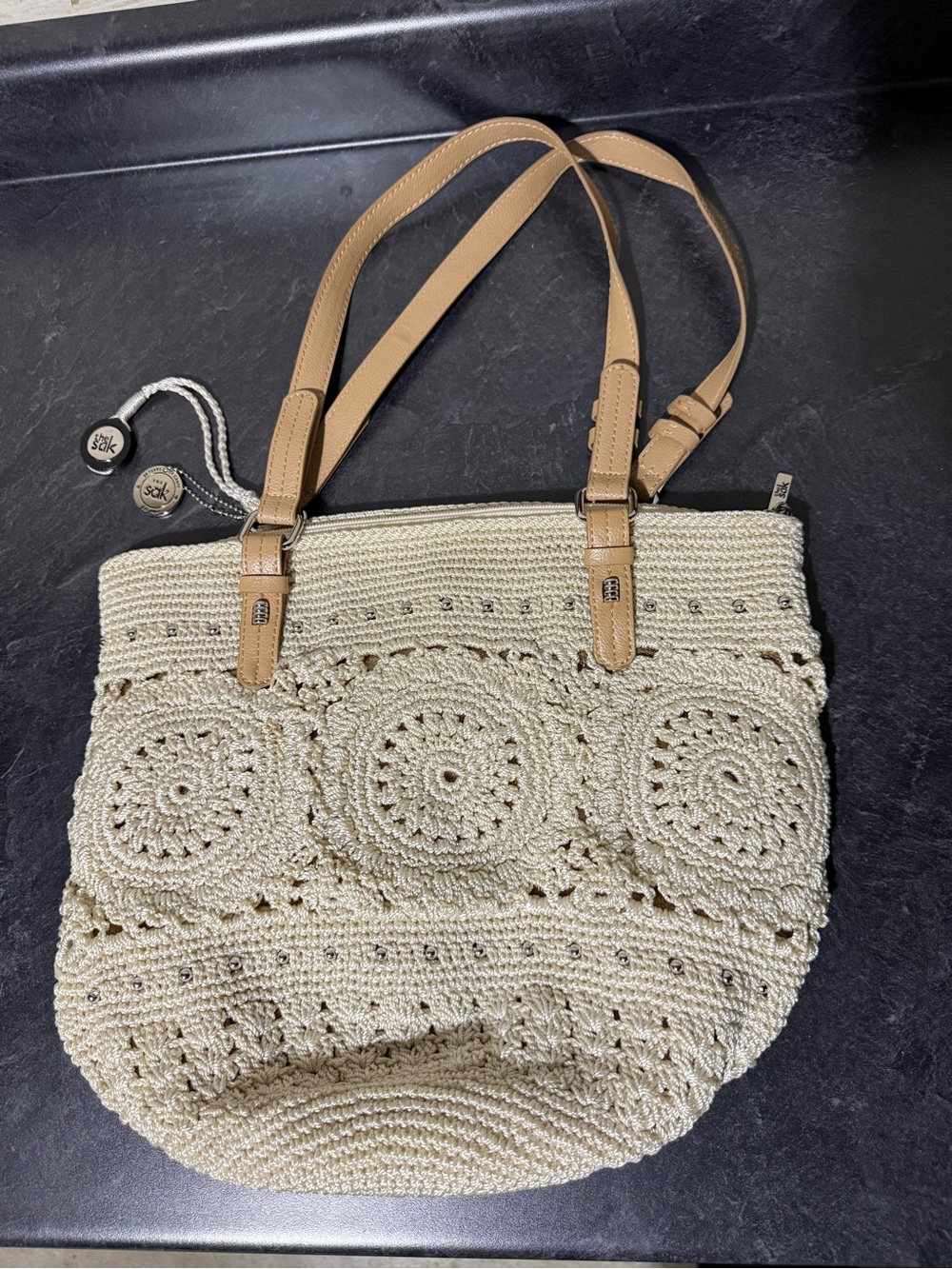 The Sak Crochet Woven Hobo Handbag Boho Summer Purse Vacation 70 Retro Festival
